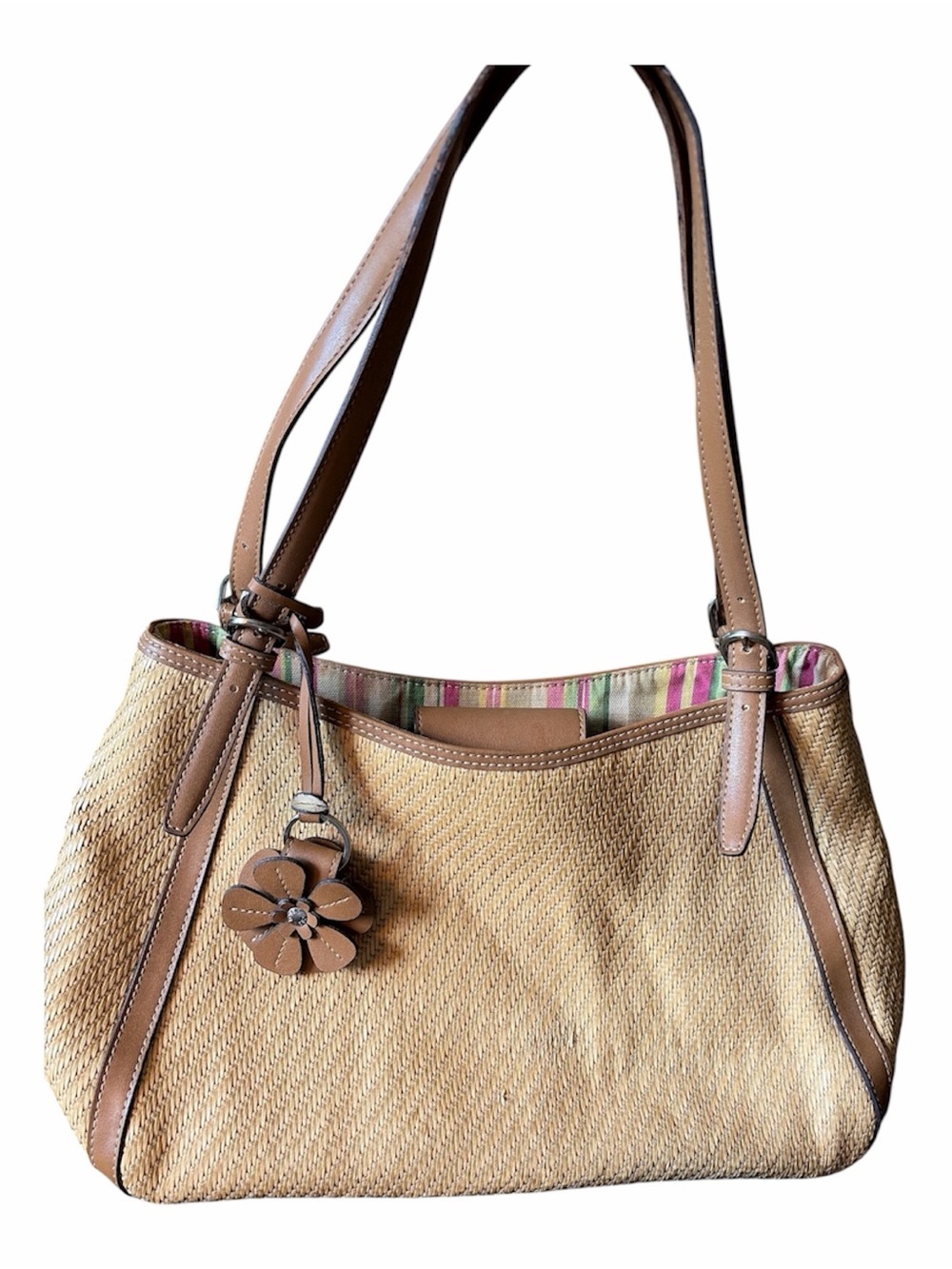 Fossil Tote Shoulder Bag in Natural Straw with flower